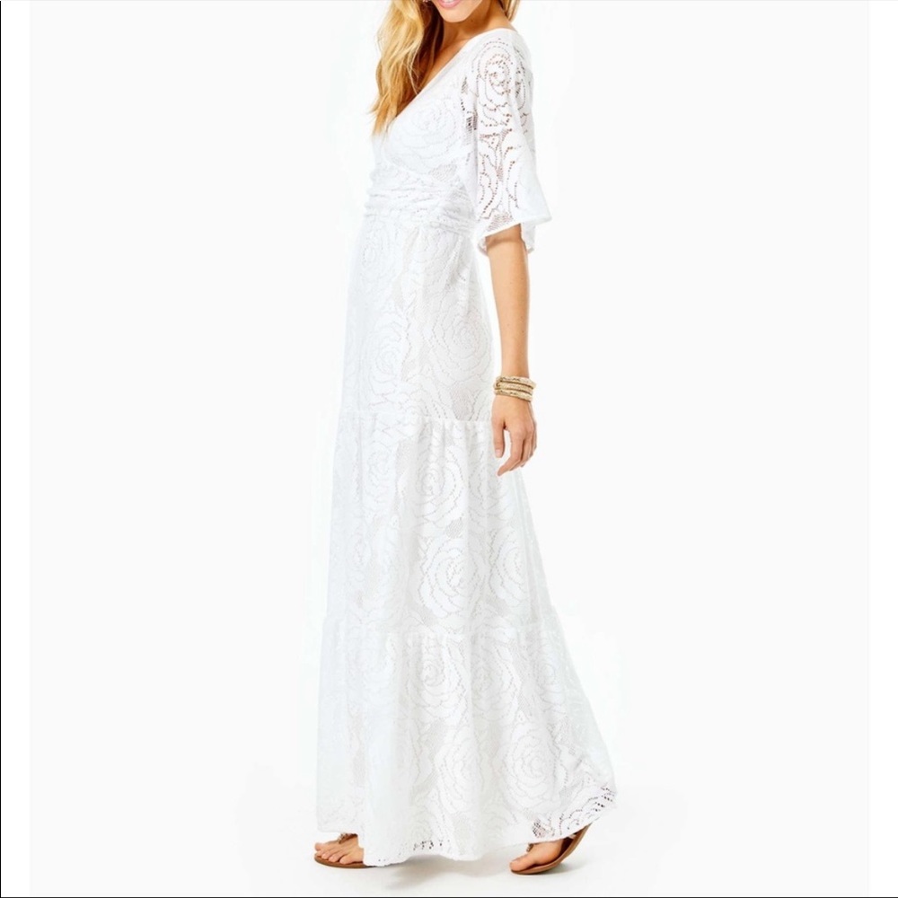 Lily Pulitzer Parigi Maxi Dress White Bungalow Blossom Lace Large